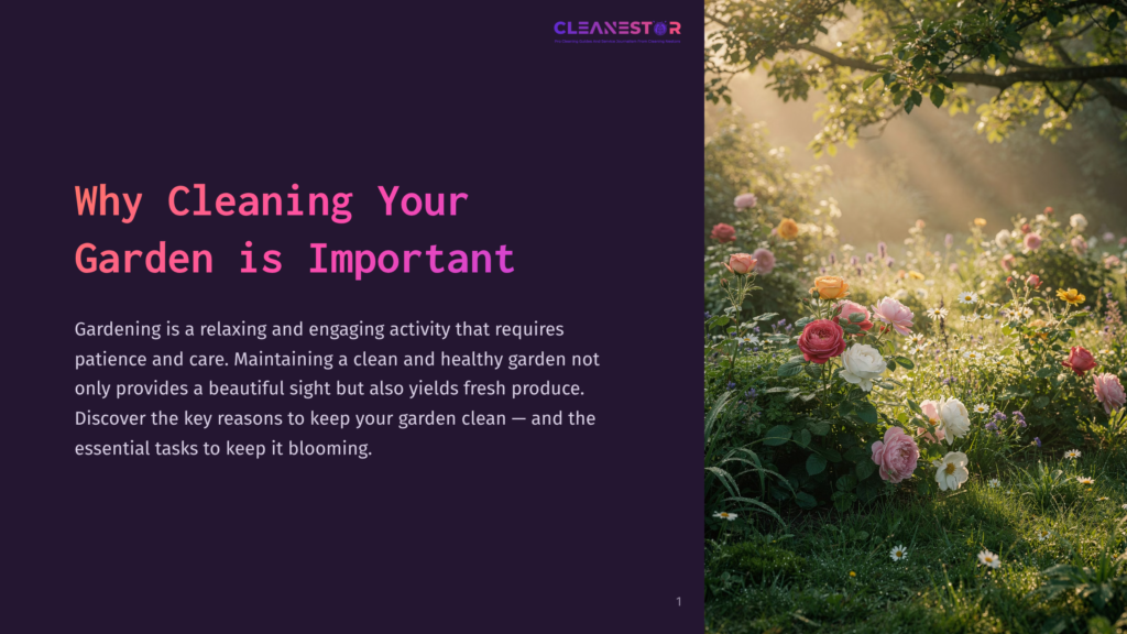 1 Why Cleaning Your Garden Is Important Sunlight Streams Through Trees, Illuminating A Lush Garden Bursting With Vibrant Pink, White, And Yellow Roses. A Dirt Path Winds Through The Colorful Blooms, Creating A Peaceful And Beautiful Garden Scene.