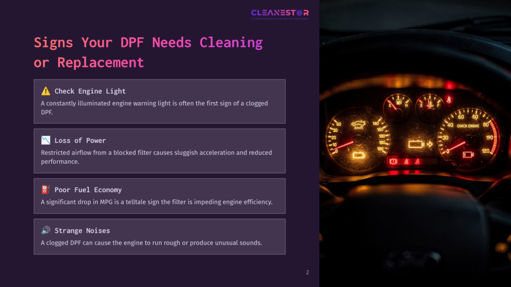 Dashboard Of A Car At Night, Illuminated By The Glow Of Warning Lights, Including A Check Engine Light And A &Quot;Check Engine&Quot; Indicator.
