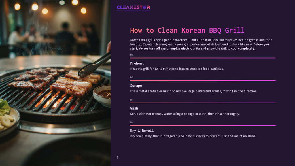 Close-Up Of Succulent Korean Bbq Grill With Sizzling Meat And Garlic, With Text Overlay: &Quot;How To Clean Korean Bbq Grill.