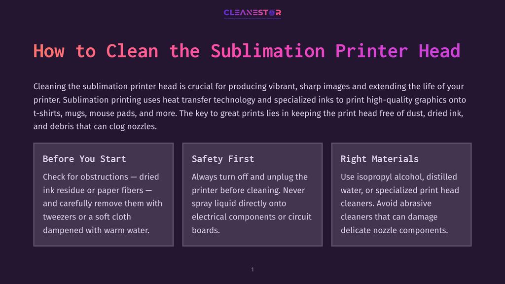 How To Clean A Sublimation Printer Head: A Guide With Three Sections: &Quot;Before You Start,&Quot; &Quot;Safety First,&Quot; And &Quot;Right Materials,&Quot; Offering Tips On Cleaning Sublimation Printer Heads.