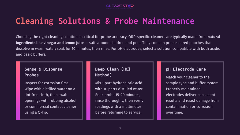 3 Cleaning Solutions And Probe Maintenance Cleaning Solutions &Amp; Probe Maintenance: Sections On Sense &Amp; Dispense Probes, Deep Clean (Hcl Method), And Ph Electrode Care, With Tips For Cleaning And Maintenance.