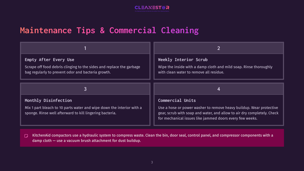 Maintenance Tips And Commercial Cleaning Advice Presented In A Four-Panel Graphic. Top Left: &Quot;Empty After Every Use.&Quot; Top Right: &Quot;Weekly Interior Scrub.&Quot; Bottom Left: &Quot;Monthly Disinfection.&Quot; Bottom Right: &Quot;Commercial Units.