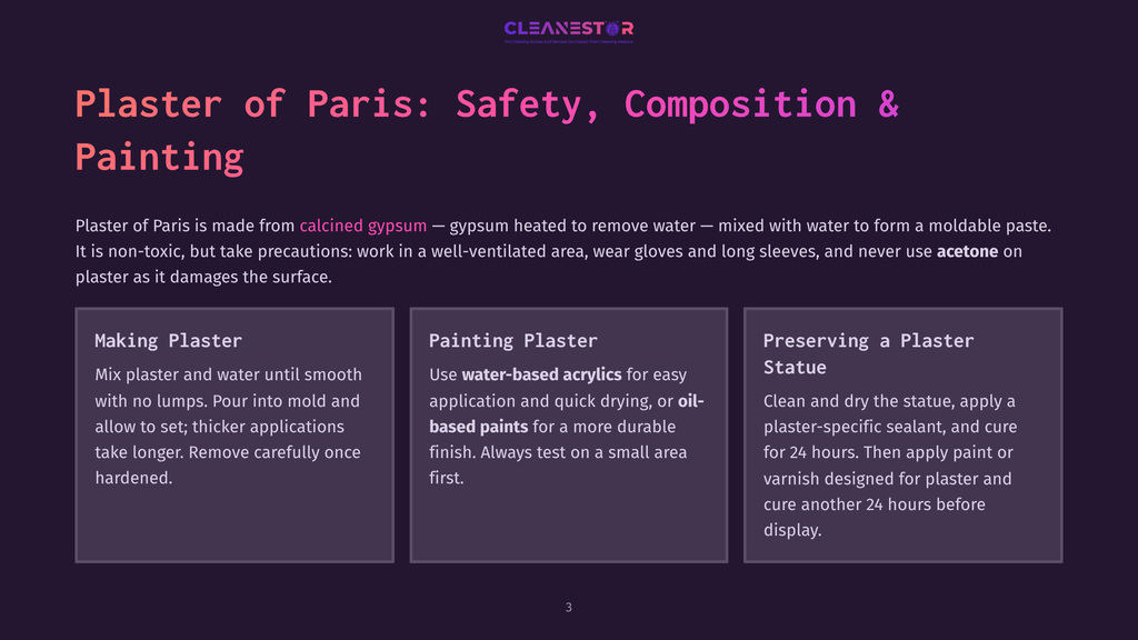 Plaster Of Paris: Safety, Composition &Amp; Painting. Sections Cover Making Plaster, Painting Plaster With Water-Based Or Oil-Based Paints, And Preserving A Plaster Statue With Sealant And Varnish.
