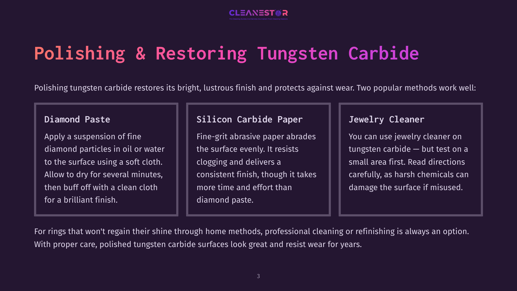 Polishing And Restoring Tungsten Carbide: Learn About Diamond Paste, Silicon Carbide Paper, And Jewelry Cleaner Methods For A Brilliant Finish.