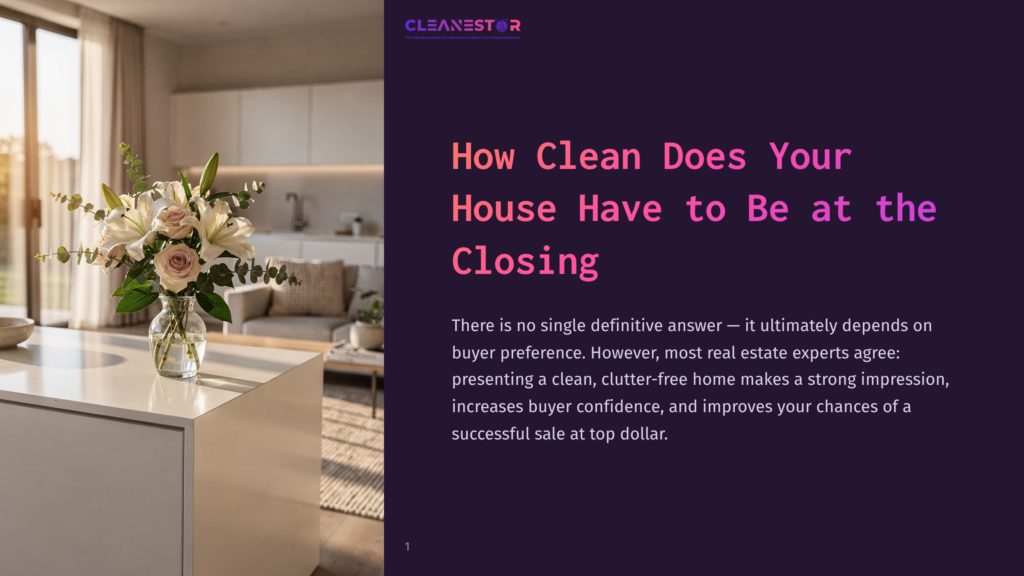 A Beautiful Bouquet Of White Lilies And Pink Roses Sits In A Clear Glass Vase On A White Kitchen Island, With A Modern, Sunlit Living Room In The Background. The Cleanestor Logo Is Visible In The Top Corner.