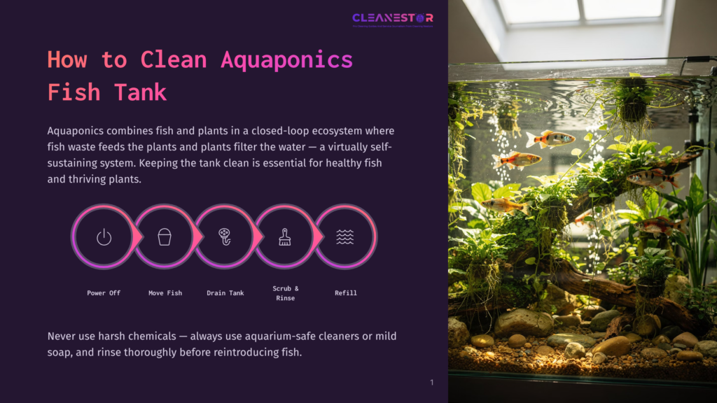 Aquaponics Tank Cleaning Guide: Power Off, Move Fish, Drain Tank, Scrub, Rinse, Refill. Clean Aquaponic Systems Ensure Healthy Fish And Plants.