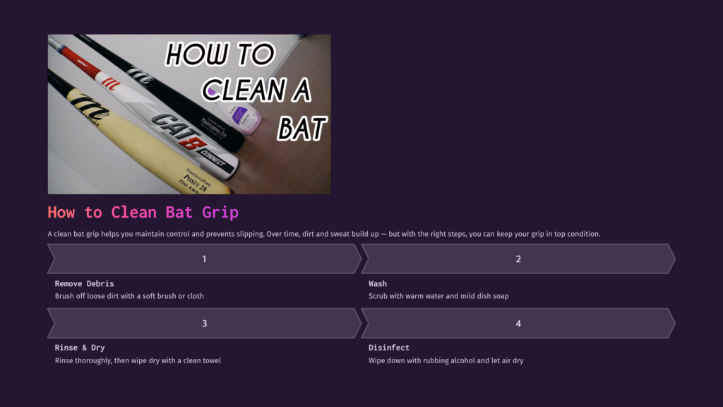 Three Baseball Bats With Prominent Grips Are Displayed On A Dark Background, With The Text &Quot;How To Clean A Bat Grip&Quot; Overlayed.
