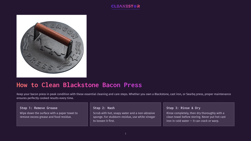1 How To Clean Blackstone Bacon Press A Cast Iron Blackstone Bacon Press With A Wooden Handle, Featuring The Word &Quot;Press&Quot; And &Quot;Bacon&Quot; Embossed On Its Surface.