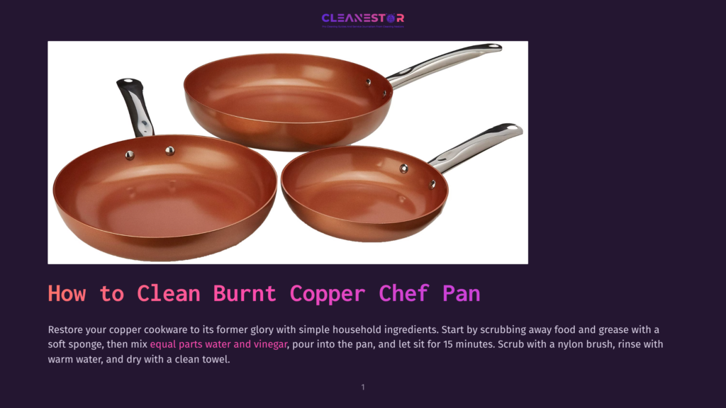 Three Shiny Copper Chef Pans With Chrome Handles Are Displayed On A Dark Background, With The Text &Quot;How To Clean Burnt Copper Chef Pan&Quot; Overlayed.
