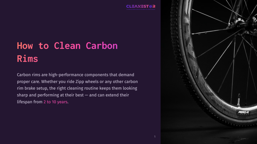Close-Up Of A Carbon Fiber Bicycle Rim With &Quot;Aero-X&Quot; Branding, Showcasing Its Intricate Weave And Spoke Pattern Against A Dark Background. Text Overlay Reads &Quot;How To Clean Carbon Rims.