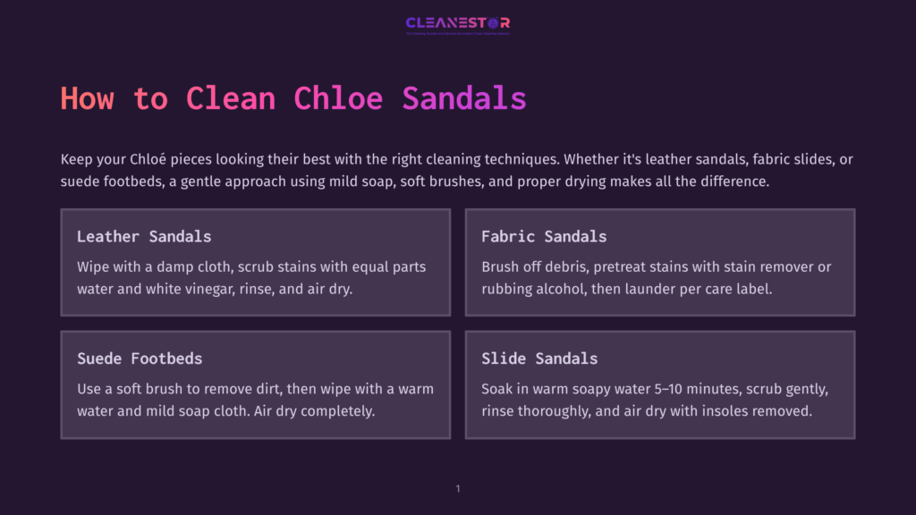 Guide To Cleaning Chloe Sandals: Leather, Fabric, Suede Footbeds, And Slide Sandals. Includes Cleaning Tips Like Using Mild Soap, Vinegar, And Alcohol.