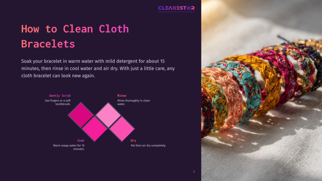 Colorful Woven Cloth Bracelets Are Neatly Stacked On A White Textured Surface, Showcasing Vibrant Pink, Red, Green, And Yellow Threads.