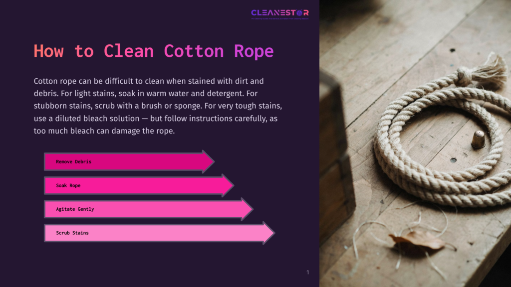 Close-Up Of Thick, Natural Cotton Rope Coiled On A Rustic Wooden Surface, With A Metal Thimble Resting On The Coil. The Rope Appears Weathered, With A Few Dried Leaves Scattered Nearby.