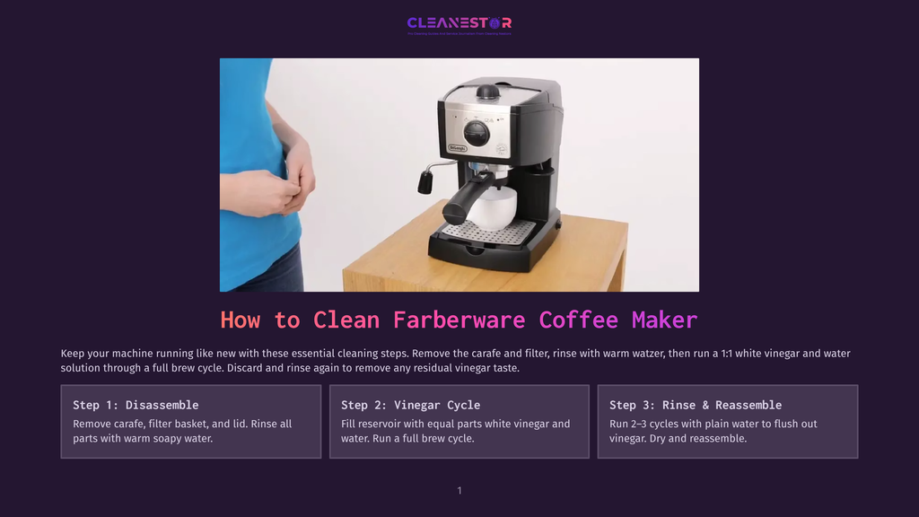 1 How To Clean Farberware Coffee Maker A Farberware Coffee Maker Is Shown On A Wooden Table Next To A White Mug, With Text Overlay &Quot;How To Clean Farberware Coffee Maker&Quot;.