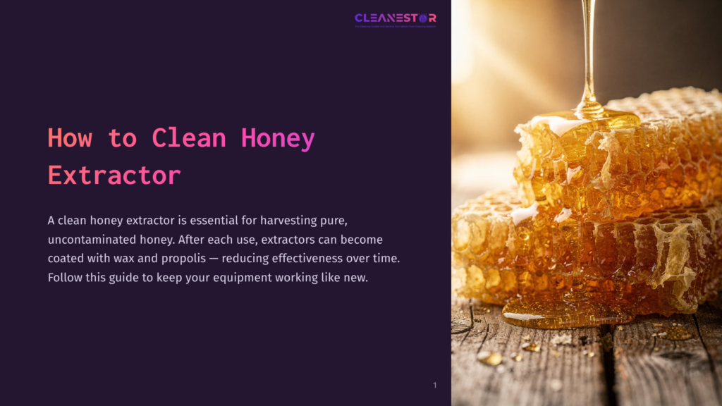 1 How To Clean Honey Extractor Golden Honey Drips From Fresh Honeycomb Onto A Rustic Wooden Surface. The Image Is A Close-Up, Highlighting The Texture And Rich Color Of The Honey And Comb.
