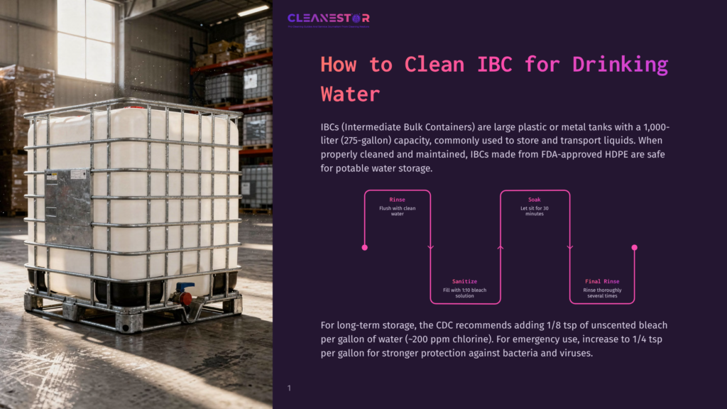 1 How To Clean Ibc For Drinking Water A Large White Ibc Tote Tank, Also Known As A Bulk Liquid Container, Sits On A Pallet In A Warehouse Setting. The Tank Is Clean And Appears To Be Made Of Plastic With A Metal Cage.