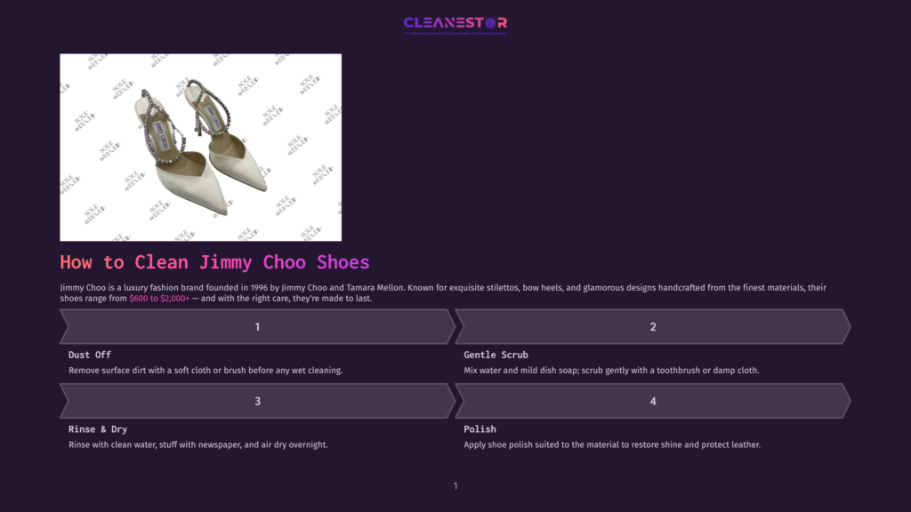 Luxury White Satin Jimmy Choo Stilettos With Crystal Embellishments On The Toe And Heel, Displayed On A Dark Background, Ready For Cleaning.