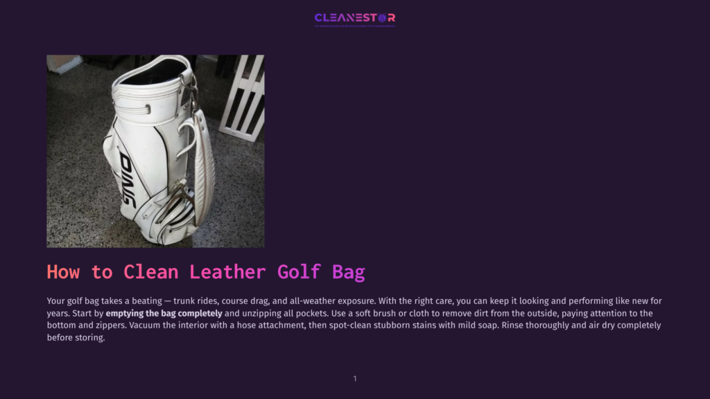 A White Leather Golf Bag With The &Quot;Dunlop&Quot; Logo Sits Outdoors On A Dark Purple Background. The Bag Is Upright, With Its Strap And Zippers Visible.