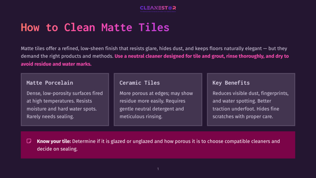 How To Clean Matte Tiles: A Guide Explaining The Benefits Of Matte Tiles, Their Characteristics, And How To Clean Them, With Sections On Matte Porcelain, Ceramic Tiles, And Key Benefits.