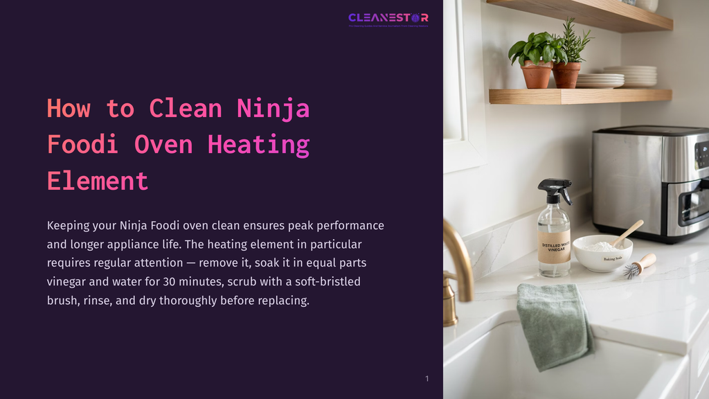 A Kitchen Sink With A Spray Bottle Of Distilled White Vinegar, A Bowl Of Baking Soda, And A Green Cloth, Ready To Clean A Ninja Foodi Oven Heating Element.