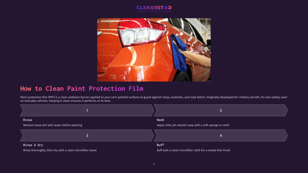 A Hand In A Blue Microfiber Cloth Gently Polishes The Bright Orange Paint Protection Film (Ppf) On The Rear Of A Car, Highlighting The Clean Car Detailing Process.