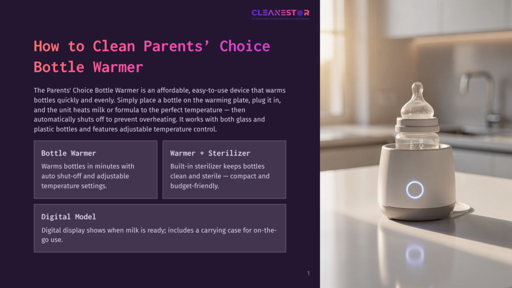 A White Bottle Warmer With A Glowing Blue Ring Sits On A Modern Kitchen Counter, Warming A Baby Bottle. The Bottle Warmer Is Sleek And Minimalist, With A Digital Display. The Background Is Softly Blurred, Suggesting A Clean And Organized Home Environment.