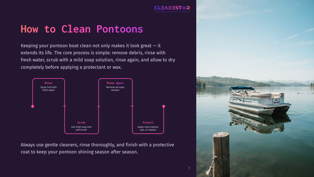 1 How To Clean Pontoons A Clean White Pontoon Boat With A Blue Canopy Floats On A Calm, Blue Lake Surrounded By Lush Green Trees And Mountains. The Scene Is Bright And Serene, Showcasing A Pristine Pontoon Boat In A Beautiful Natural Setting.
