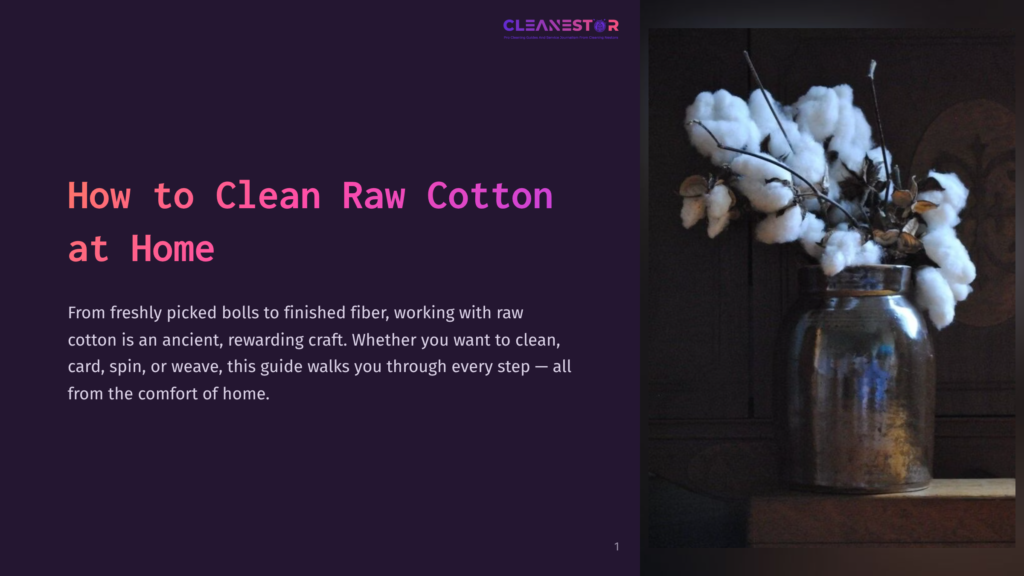 A Rustic, Dark Brown Ceramic Vase Filled With Fluffy White Raw Cotton Bolls, Set Against A Dark, Moody Background. The Image Is Part Of A Guide On Cleaning Raw Cotton At Home.