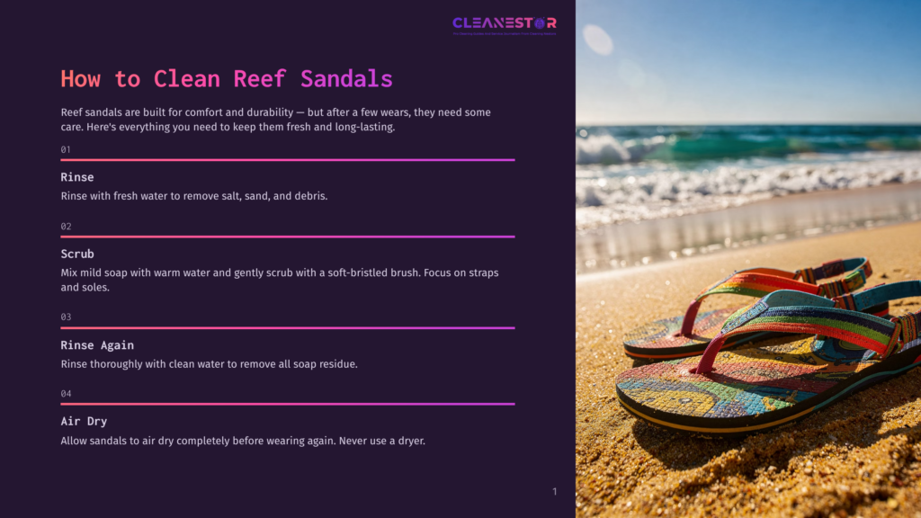 Colorful Reef Sandals Resting On A Sandy Beach With Gentle Ocean Waves In The Background. The Sandals Feature A Vibrant, Patterned Design.