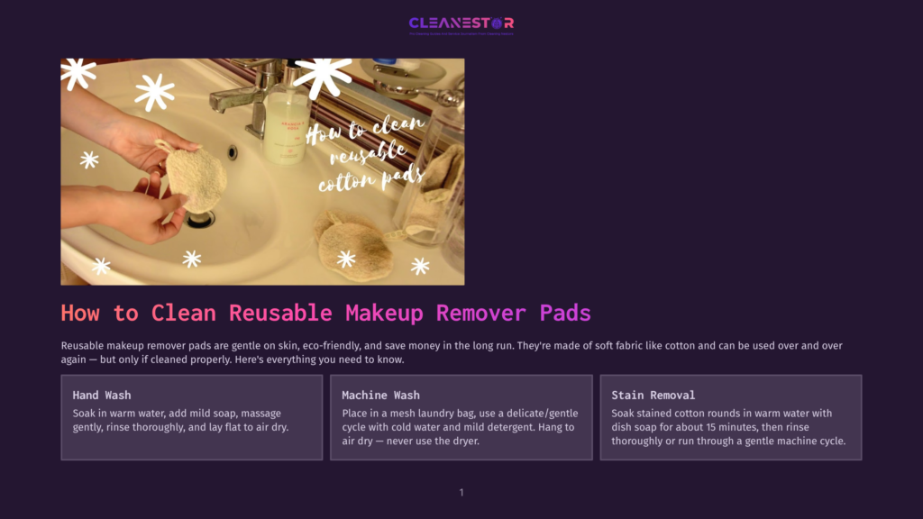 Hands Washing Reusable Cotton Makeup Remover Pads In A Sink, With Text Overlay &Quot;How To Clean Reusable Makeup Remover Pads&Quot;.