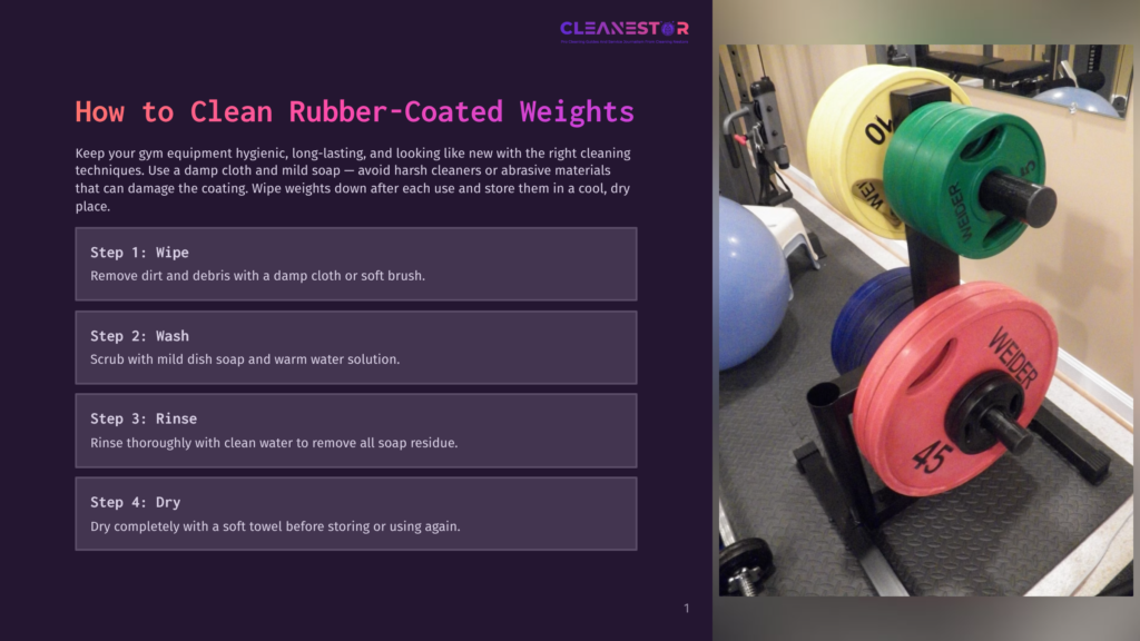 1 How To Clean Rubber Coated Weights A Weight Tree Holds Colorful Rubber-Coated Weight Plates, Including Red, Green, And Yellow, With The Brand &Quot;Weider&Quot; Visible On Some Plates.