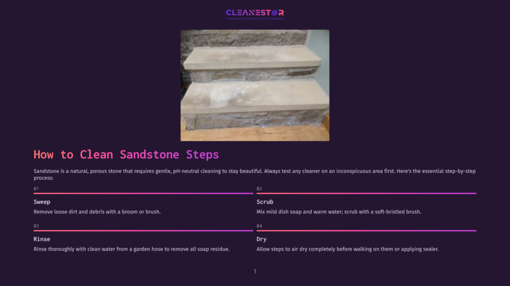 A Close-Up, Slightly Angled View Of Three Weathered, Light Brown Sandstone Steps With Visible Dirt And Grime, Set Against A Blurred Background Of A Building. The Steps Appear To Be Outdoors.