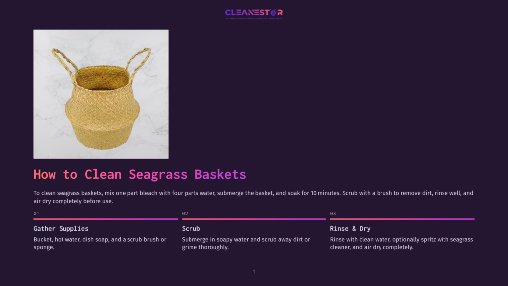 A Woven Seagrass Basket With Two Handles Sits On A Marble Surface, Ready For Cleaning.