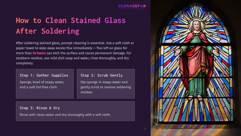 1 How To Clean Stained Glass After Soldering Close-Up Of A Vibrant Stained Glass Window Depicting Jesus, With Light Streaming Through Its Colorful Panes, Casting Rainbow Patterns.
