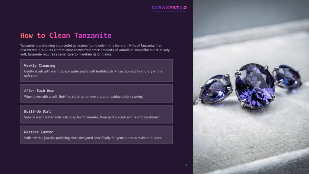 Close-Up Of Three Stunning Blue-Violet Tanzanite Gemstones, Likely A Necklace Pendant And Earrings, Set In White Gold Or Platinum. The Tanzanite Gems Exhibit A Rich, Luminous Glow, Showcasing Their Characteristic Color And Brilliance. The Background Is A Soft, Textured Gray Surface, Highlighting The Exquisite Jewelry.