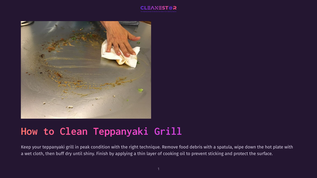 Close-Up Of A Hand Wiping A Greasy Teppanyaki Grill With A White Cloth After Cooking, Leaving Streaks On The Metallic Surface.