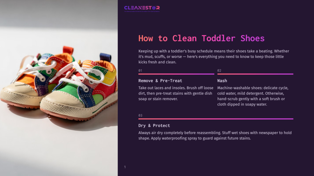 Colorful Toddler Shoes With Rainbow Stripes And A White Sole Sit On A White Surface. The Image Is A Visual Aid For The &Quot;How To Clean Toddler Shoes&Quot; Guide.