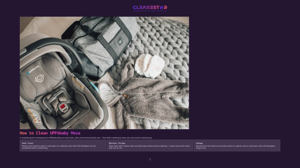 A Clean Uppa Baby Mesa Infant Car Seat, A Grey Baby Onesie, And A Large Grey Duffel Bag Are Arranged On A Textured Grey Knitted Blanket. The Car Seat Is In The Foreground, With The Onesie And Bag Behind It.