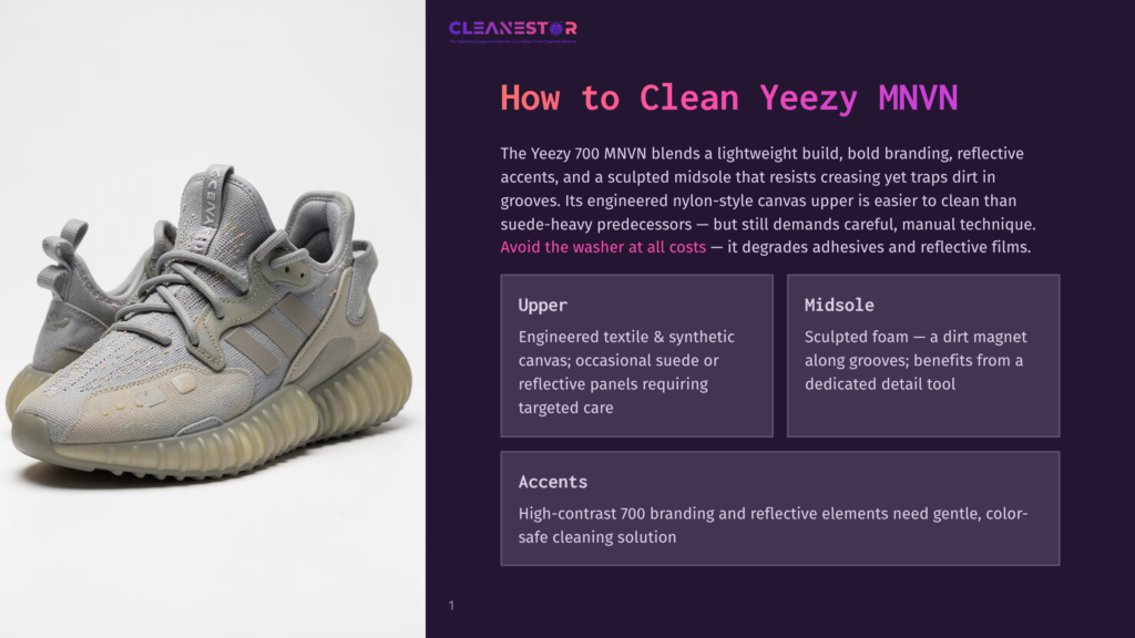 A Pair Of Adidas Yeezy 700 Mnvn Sneakers In A Light Grey Colorway With Reflective Accents And A Chunky, Translucent Sole, Displayed On A Clean Background.