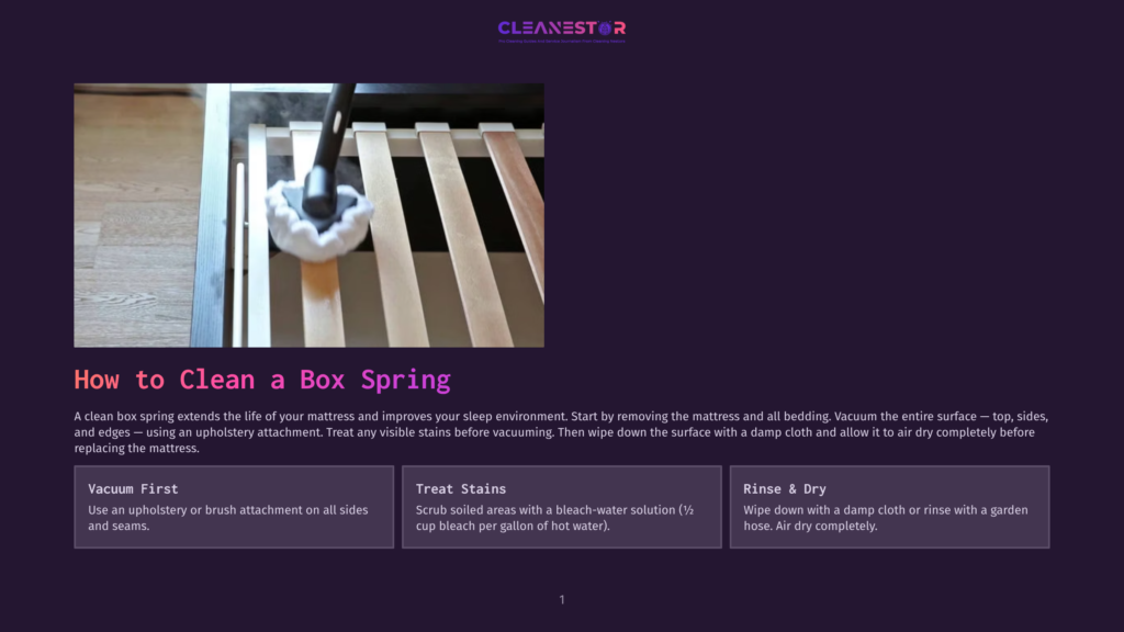 A Steam Cleaner With A White Brush Attachment Is Cleaning Wooden Slats Of A Box Spring, Demonstrating How To Clean A Box Spring.