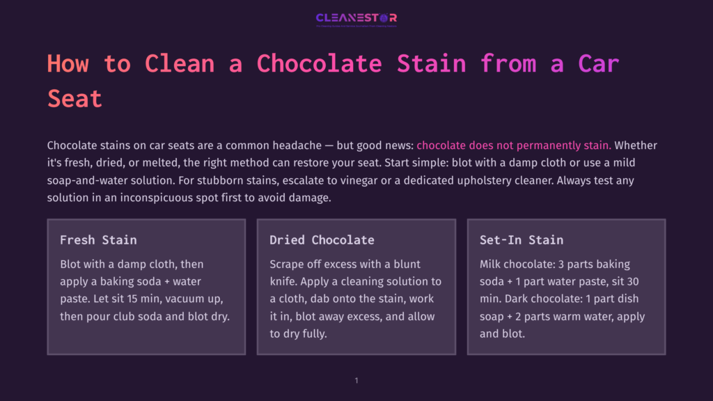 How To Clean A Chocolate Stain From A Car Seat: Instructions For Fresh, Dried, And Set-In Stains, With Cleaning Solutions And Steps.