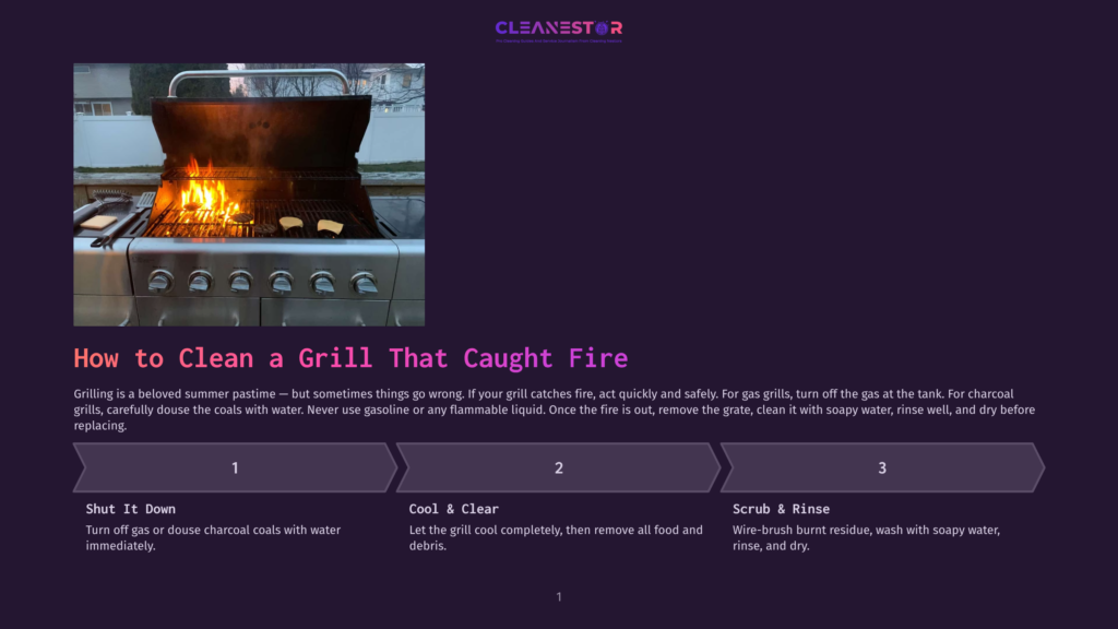 A Large Stainless Steel Gas Grill With Flames Erupting From The Burners, Cooking Burgers. The Grill Is Outdoors On A Patio, With Smoke Rising From The Food.