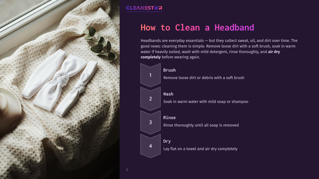 1 How To Clean A Headband Four White Fabric Headbands, Two Tied In Bows, Rest On A Textured Cream-Colored Throw Blanket Next To A Window, With A Text Overlay &Quot;How To Clean A Headband.