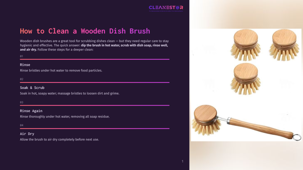 Three Wooden Dish Brushes With Natural Bristles Are Shown. One Brush, In The Foreground, Features A Long Wooden Handle And A Round Head With Dense Bristles. The Other Two Brushes, In The Background, Are Round With Shorter Wooden Handles.