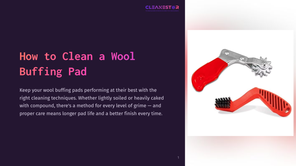 Two Cleaning Tools For Buffing Pads: A Red And Silver Pad Cleaner With A Spiked Wheel, And A Red Brush With Black Bristles.