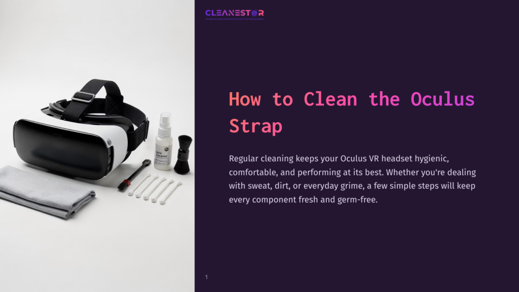 Oculus Vr Headset And Cleaning Supplies: A White And Black Headset, Cleaning Spray, Brush, And Cotton Swabs Arranged On A White Surface.