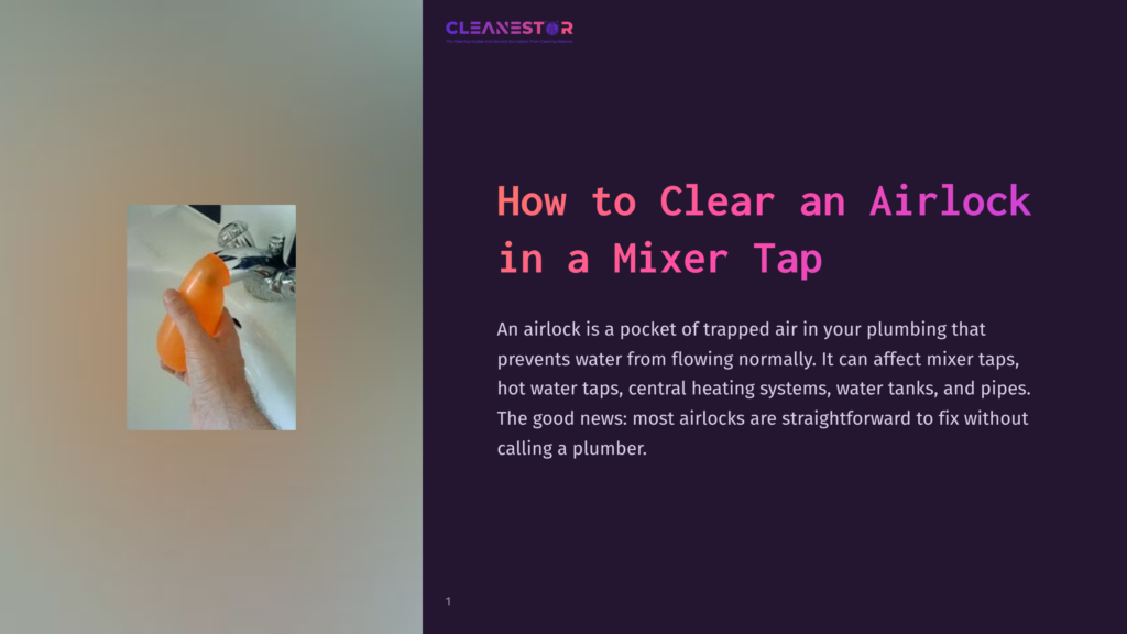 A Person'S Hand Holds An Orange Plumbing Tool, Possibly A Plunger Or Airlock Remover, Against A Faucet. The Tool Is Positioned To Create A Seal Around The Faucet Spout.
