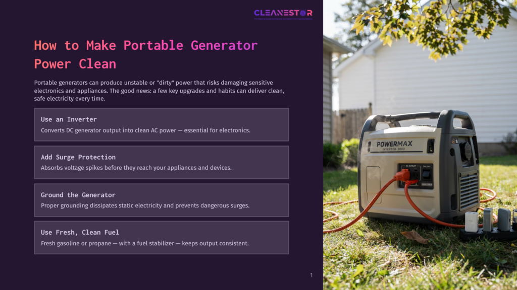 A Portable Inverter Generator, Labeled &Quot;Powermax Inverter 2000,&Quot; Is Plugged Into An Outdoor Electrical Outlet, With A Power Cord Extending From The Generator. The Generator Is A Gray And Black Unit With Various Ports And An On/Off Switch Visible.