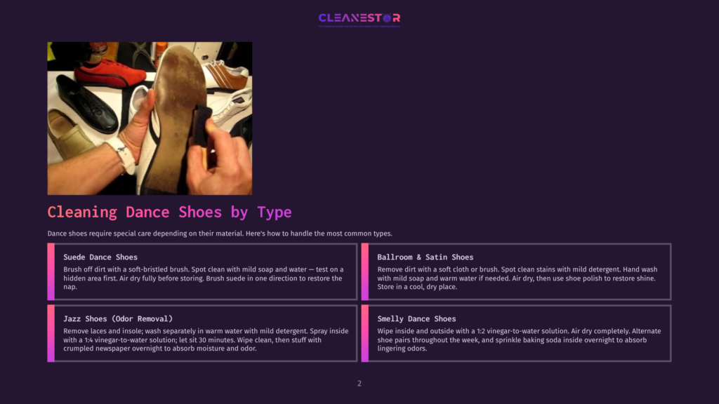 Close-Up Of A Person'S Hands Cleaning The Sole Of A Tan Suede Dance Shoe With A Brush, Showcasing Cleaning Dance Shoes By Type.