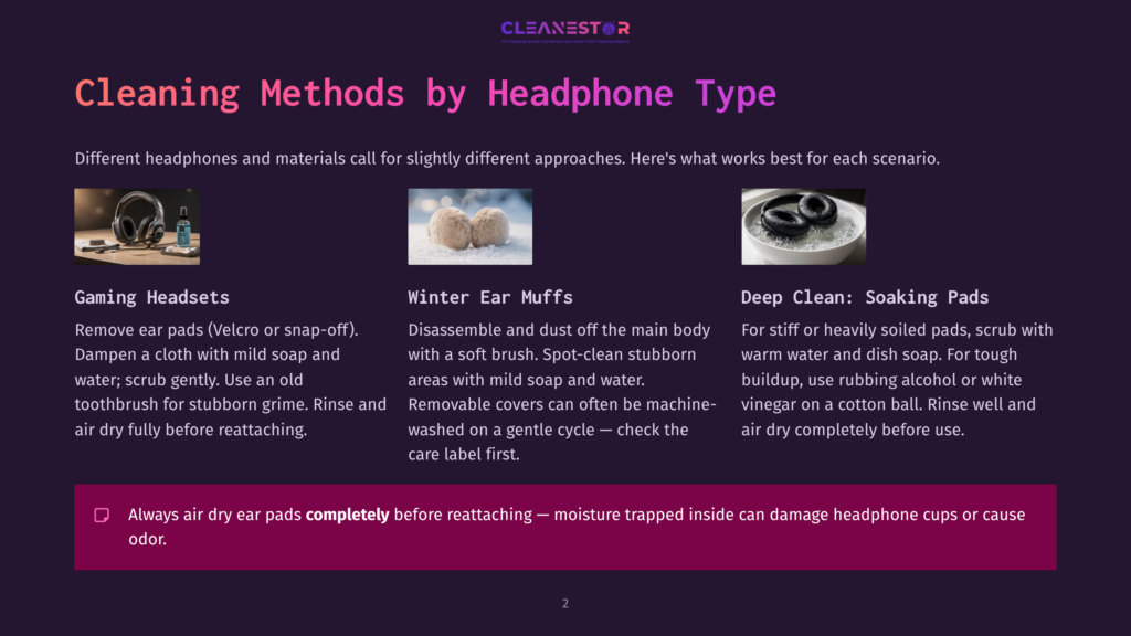 Cleaning Methods For Headphones: Gaming Headsets, Winter Ear Muffs, And Deep Cleaning Soaking Pads. Includes Tips For Cleaning Headphone Pads And Cups.